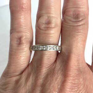 Sterling Silver 925 Channel Set Square Cubic Zirconia Wedding Band Ring Sz 6.75